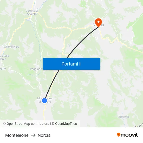 Monteleone to Norcia map