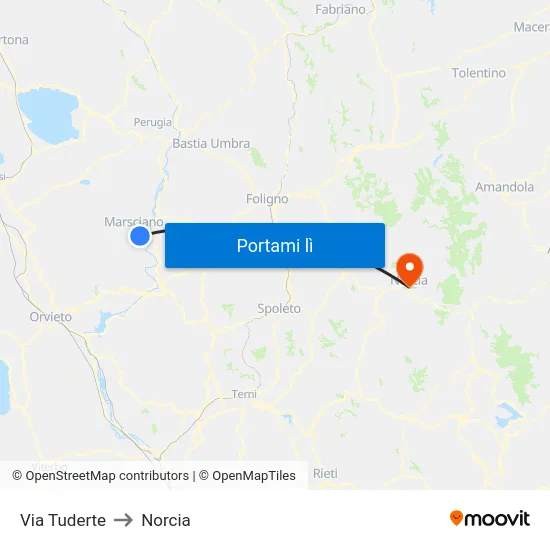 Via Tuderte to Norcia map