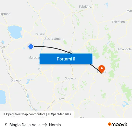S. Biagio Della Valle to Norcia map