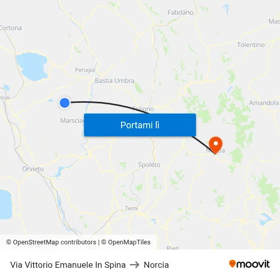 Via Vittorio Emanuele In Spina to Norcia map