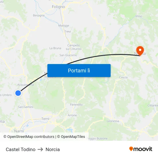 Castel Todino to Norcia map