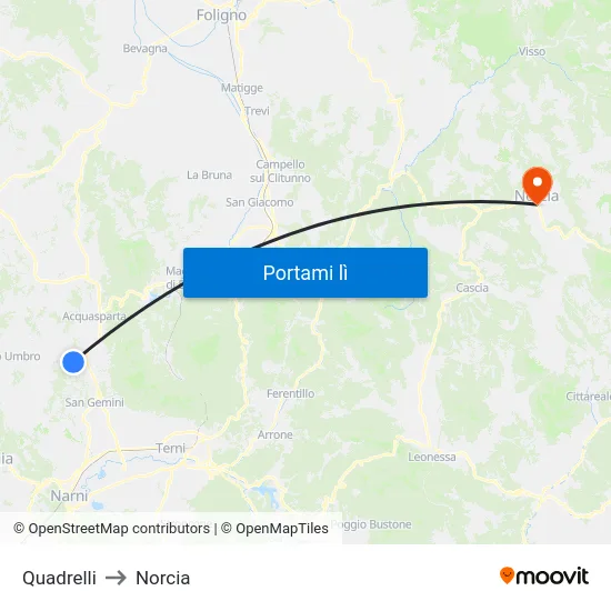 Quadrelli to Norcia map