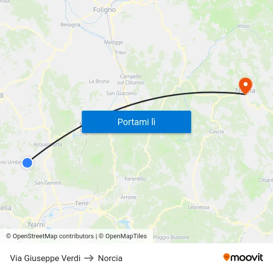 Via Giuseppe Verdi to Norcia map