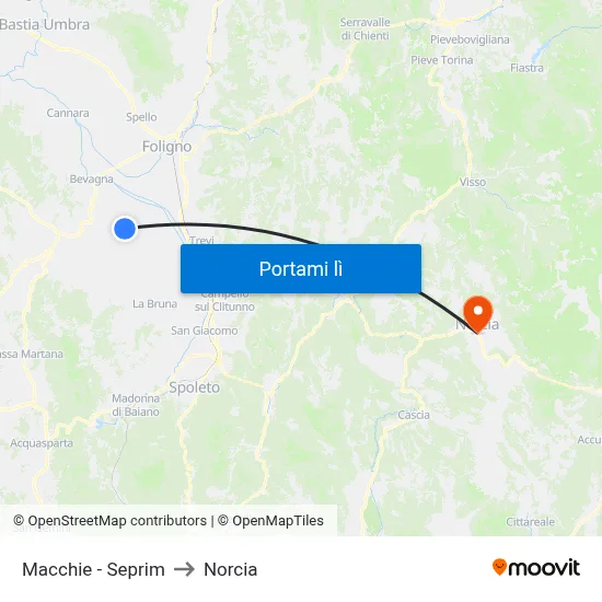 Macchie - Seprim to Norcia map