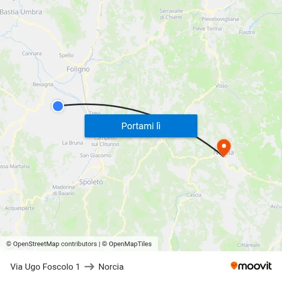Via Ugo Foscolo 1 to Norcia map