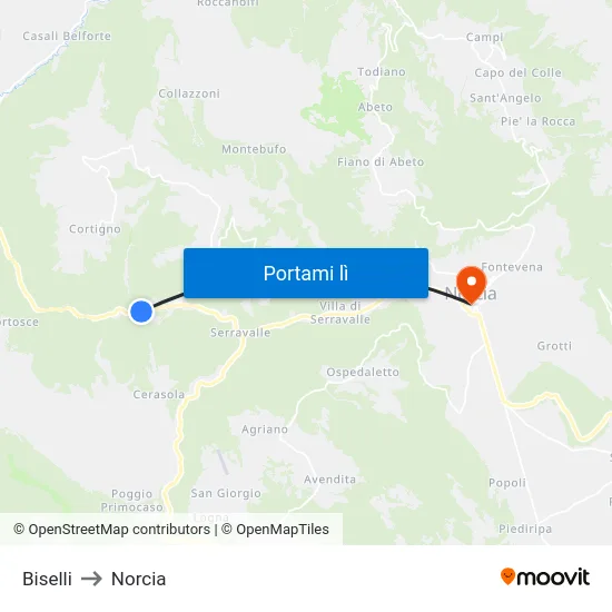 Biselli to Norcia map