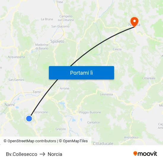 Bv.Collesecco to Norcia map