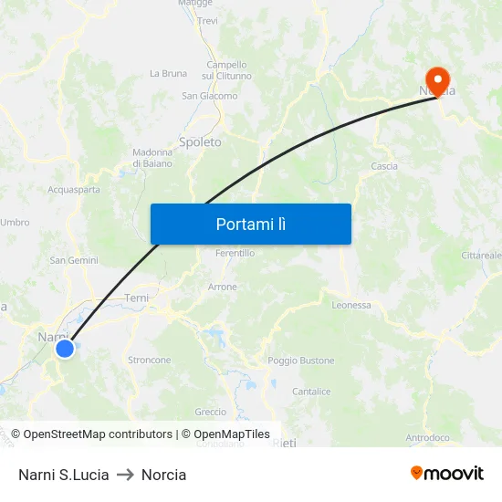 Narni S.Lucia to Norcia map