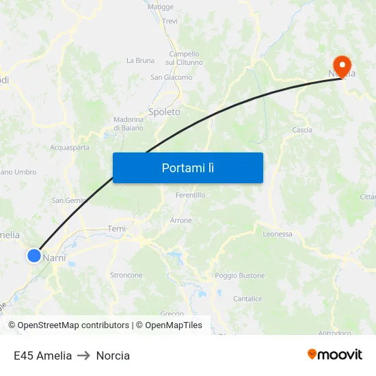 E45 Amelia to Norcia map