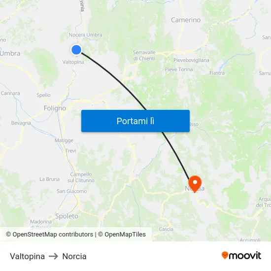 Valtopina to Norcia map