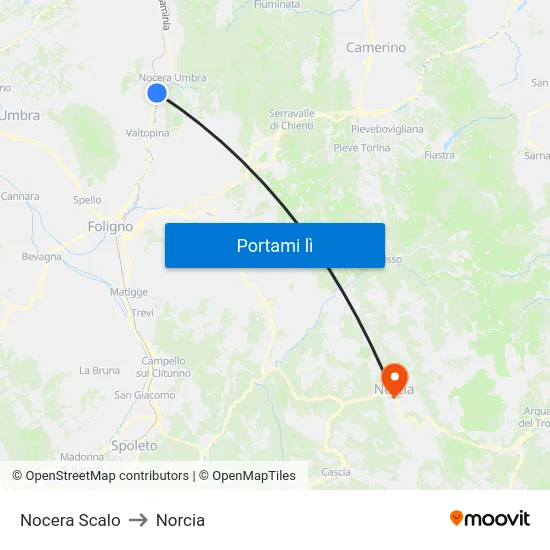 Nocera Scalo to Norcia map