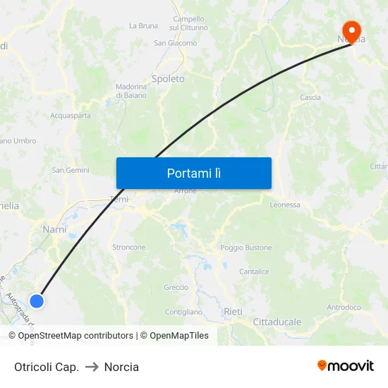 Otricoli Cap. to Norcia map