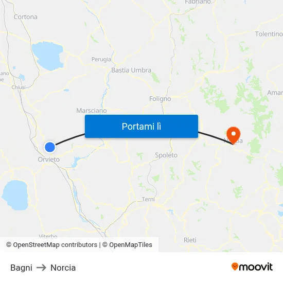 Bagni to Norcia map
