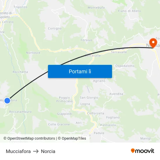 Mucciafora to Norcia map
