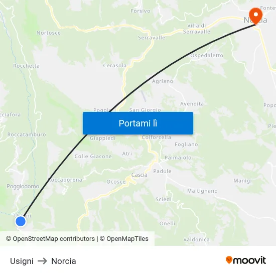 Usigni to Norcia map