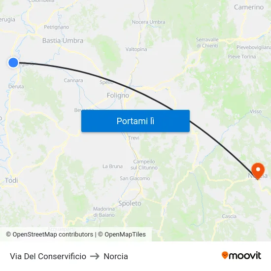 Via Del Conservificio to Norcia map