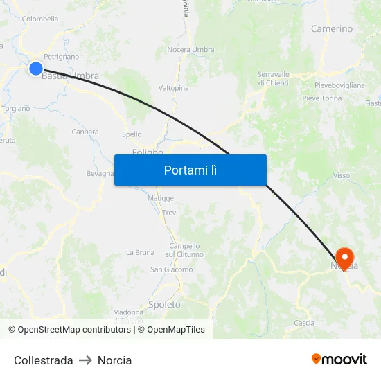 Collestrada to Norcia map