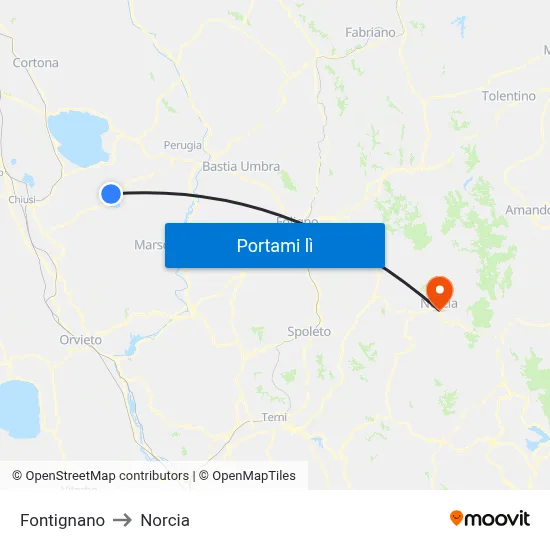 Fontignano to Norcia map