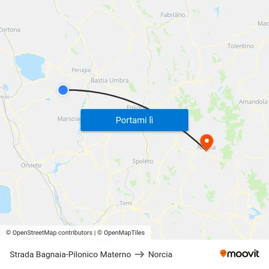 Strada Bagnaia-Pilonico Materno to Norcia map