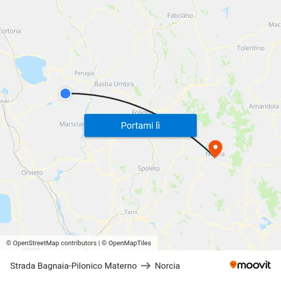 Strada Bagnaia-Pilonico Materno to Norcia map