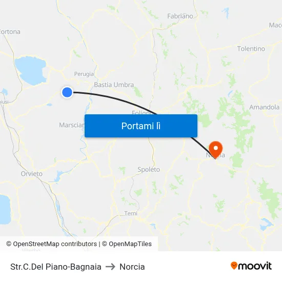 Str.C.Del Piano-Bagnaia to Norcia map