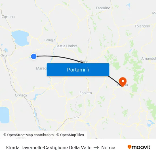 Strada Tavernelle-Castiglione Della Valle to Norcia map