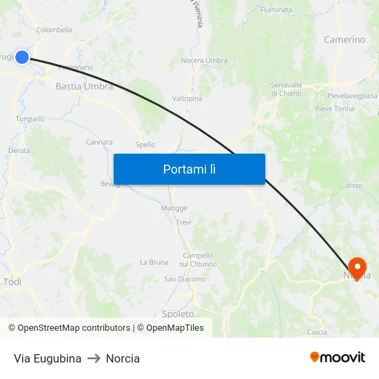 Via Eugubina to Norcia map