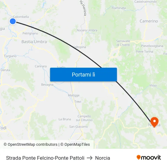 Strada Ponte Felcino-Ponte Pattoli to Norcia map