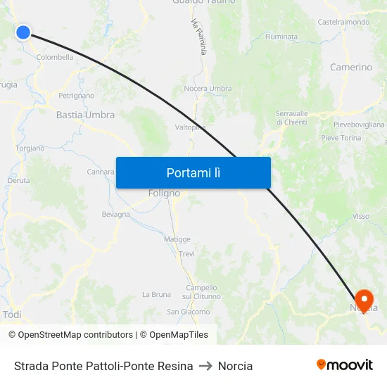 Strada Ponte Pattoli-Ponte Resina to Norcia map