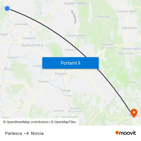 Parlesca to Norcia map
