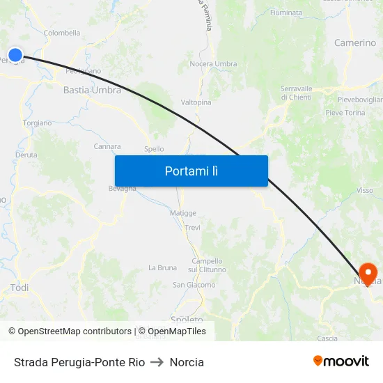 Strada Perugia-Ponte Rio to Norcia map