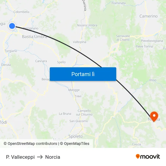 P. Valleceppi to Norcia map