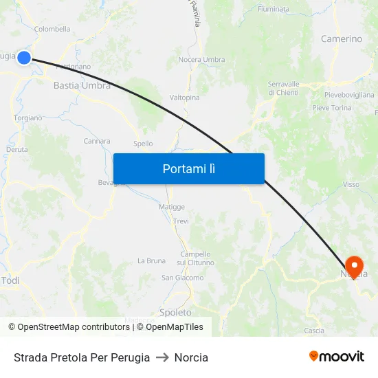 Strada Pretola Per Perugia to Norcia map