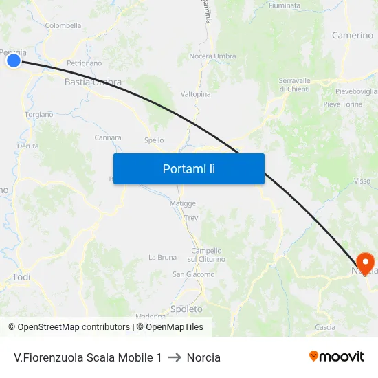 V.Fiorenzuola Scala Mobile 1 to Norcia map
