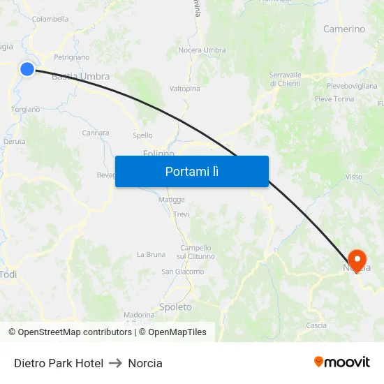 Dietro Park Hotel to Norcia map