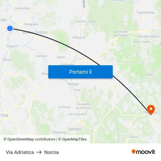 Via Adriatica to Norcia map