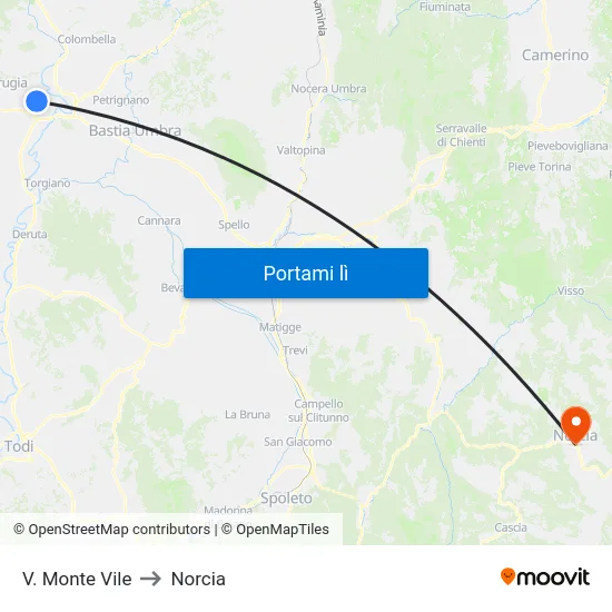 V. Monte Vile to Norcia map
