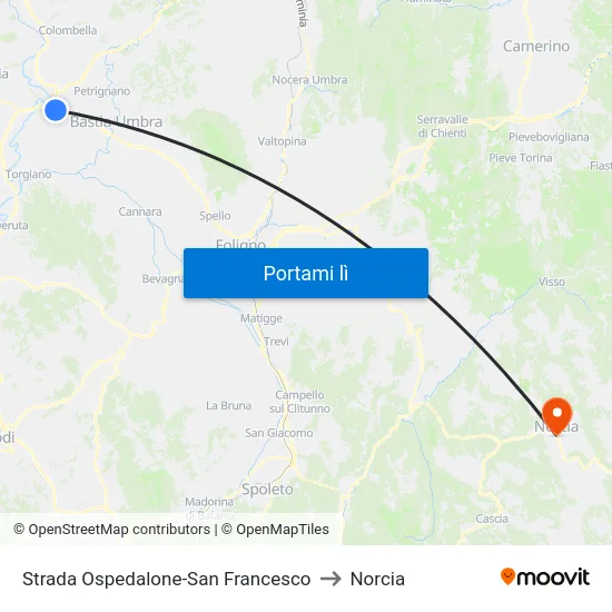 Strada Ospedalone-San Francesco to Norcia map