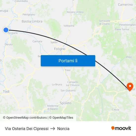 Via Osteria Dei Cipressi to Norcia map
