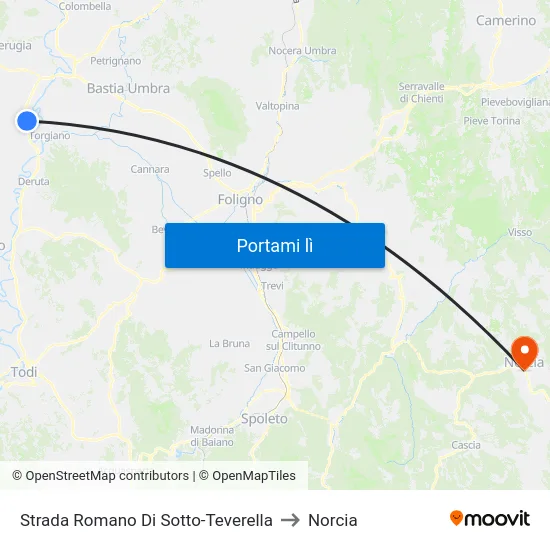Strada Romano Di Sotto-Teverella to Norcia map