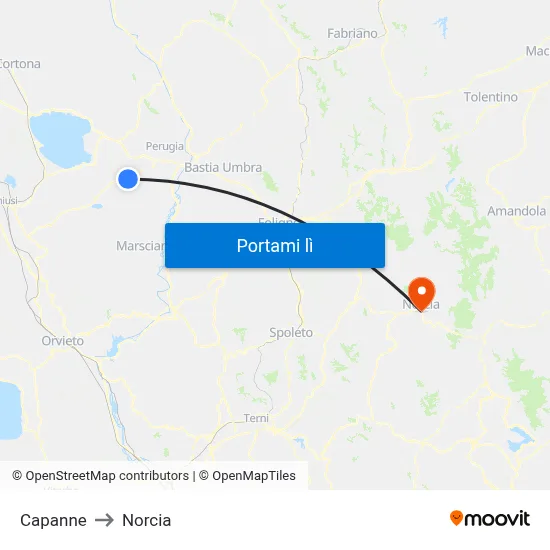 Capanne to Norcia map
