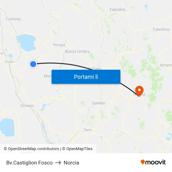 Bv.Castiglion Fosco to Norcia map