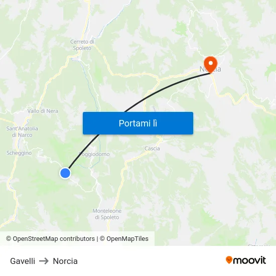 Gavelli to Norcia map