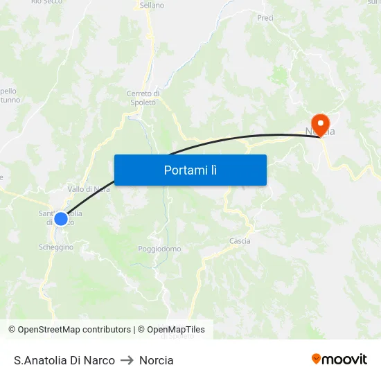 S.Anatolia Di Narco to Norcia map