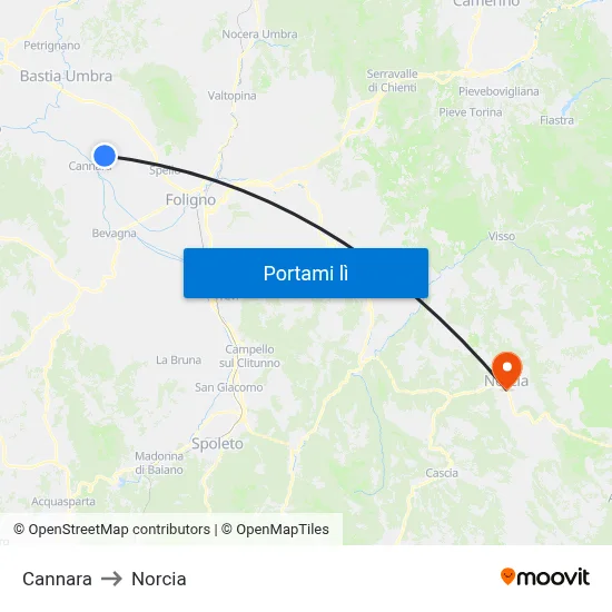 Cannara to Norcia map