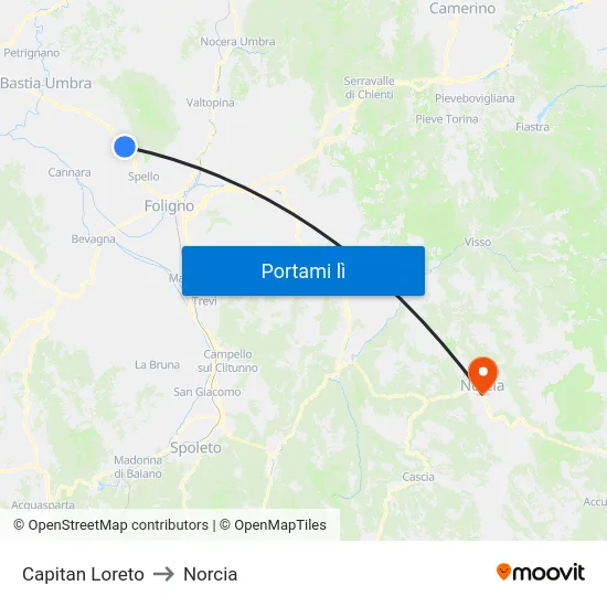 Capitan Loreto to Norcia map