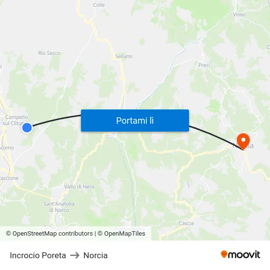 Incrocio Poreta to Norcia map