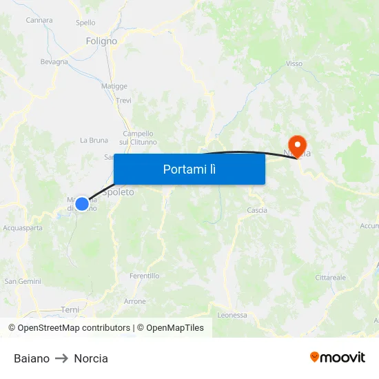 Baiano to Norcia map