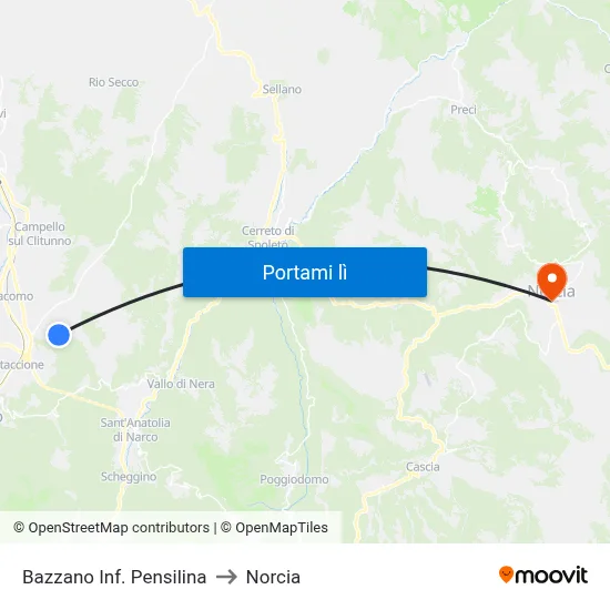 Bazzano Inf. Pensilina to Norcia map