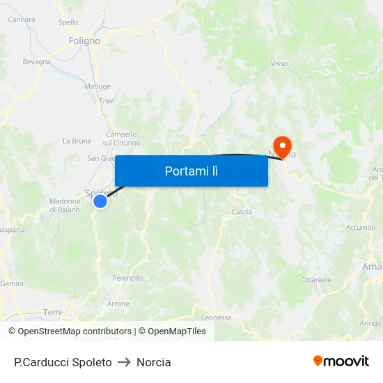 P.Carducci Spoleto to Norcia map